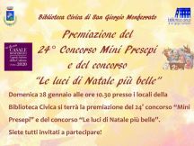 Premiazione del 24° Concorso Mini Presepi- e del concorso “Le luci di Natale più belle” domenica 28 gennaio ore 10,30